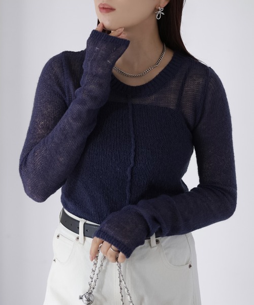 Riberry(リベリー)の「モヘアライク透かし編みニットトップス(ニット/セーター・レディース・オフホワイト/ネイビー/イエロー/ブラウン/ピンク・FREE)」の11枚目の写真