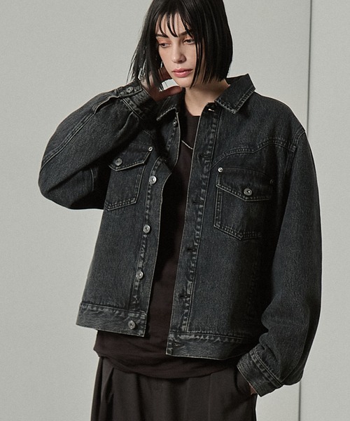 セール】VINTAGE WASHED DENIM ZIP MOTO JACKET(デニムジャケット セール】VINTAGE WASHED DENIM ZIP MOTO JACKET(デニムジャケット