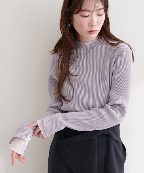 natural couture（ナチュラルクチュール）の「袖口シアープリーツTOPS（Tシャツ/カットソー・レディース・ピンク/オフホワイト/チャコールグレー/ミント/ラベンダー・FREE）」の4枚目の写真