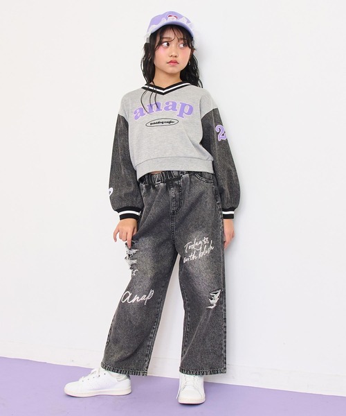 ANAP kids（アナップキッズ）の「メッセージロゴクラッシュデニムワイドパンツ（その他パンツ・キッズ・ブラック/ブルー・130/120/110）」の15枚目の写真