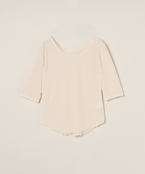 three dots(スリードッツ)の「シアーベロア ダブルオープンネック Tシャツ(Tシャツ/カットソー・レディース・ブラック/ネイビー/ライム/ホワイト系その他・MEDIUM/SMALL)」の2枚目の写真