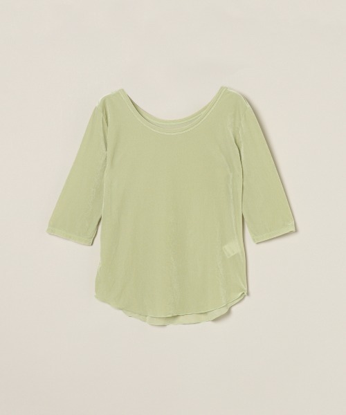 three dots(スリードッツ)の「シアーベロア ダブルオープンネック Tシャツ(Tシャツ/カットソー・レディース・ブラック/ネイビー/ライム/ホワイト系その他・MEDIUM/SMALL)」の1枚目の写真