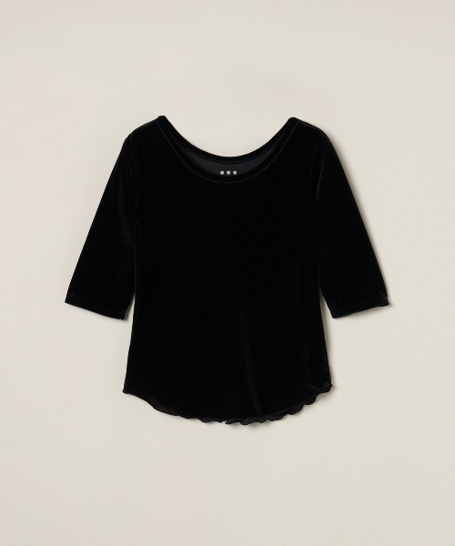 three dots(スリードッツ)の「シアーベロア ダブルオープンネック Tシャツ(Tシャツ/カットソー・レディース・ブラック/ネイビー/ライム/ホワイト系その他・MEDIUM/SMALL)」の3枚目の写真
