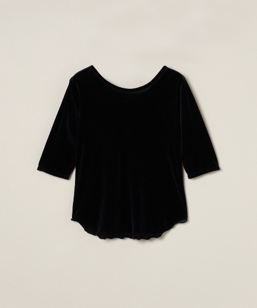 three dots(スリードッツ)の「シアーベロア ダブルオープンネック Tシャツ(Tシャツ/カットソー・レディース・ブラック/ネイビー/ライム/ホワイト系その他・MEDIUM/SMALL)」の6枚目の写真