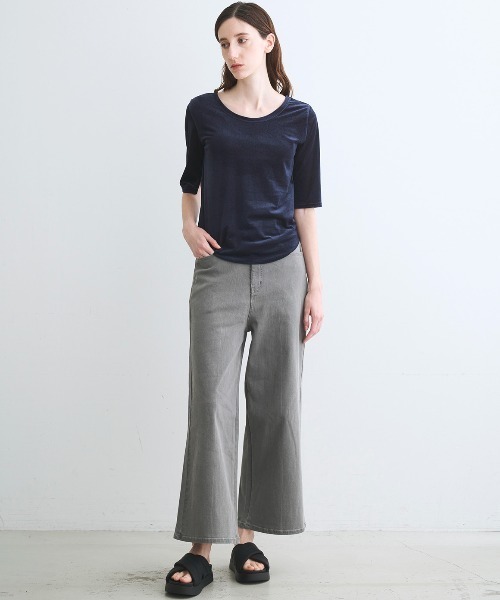 three dots(スリードッツ)の「シアーベロア ダブルオープンネック Tシャツ(Tシャツ/カットソー・レディース・ブラック/ネイビー/ライム/ホワイト系その他・MEDIUM/SMALL)」の13枚目の写真