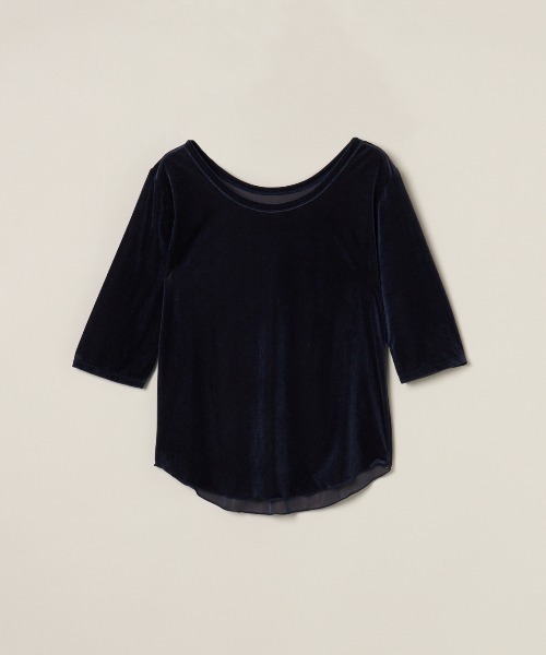 three dots(スリードッツ)の「シアーベロア ダブルオープンネック Tシャツ(Tシャツ/カットソー・レディース・ブラック/ネイビー/ライム/ホワイト系その他・MEDIUM/SMALL)」の5枚目の写真