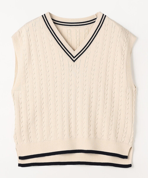 COMME CA Wardrobe（コムサワードローブ）の「ケーブル編 ニットベスト（ニット/セーター・レディース・アイボリー/ネイビー・FREE）」の16枚目の写真