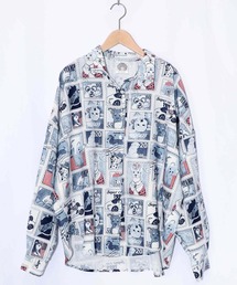 ScoLar | 161605：わんorにゃんスタンプ柄 ワッシャーシャツ(シャツ/ブラウス)