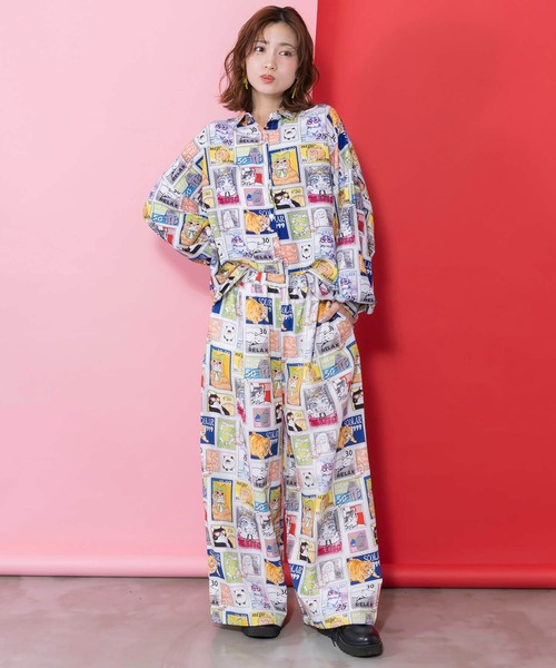 ScoLar(スカラー)の「161605:わんorにゃんスタンプ柄 ワッシャーシャツ(シャツ/ブラウス・レディース・オフホワイト/ブルー・M)」の3枚目の写真