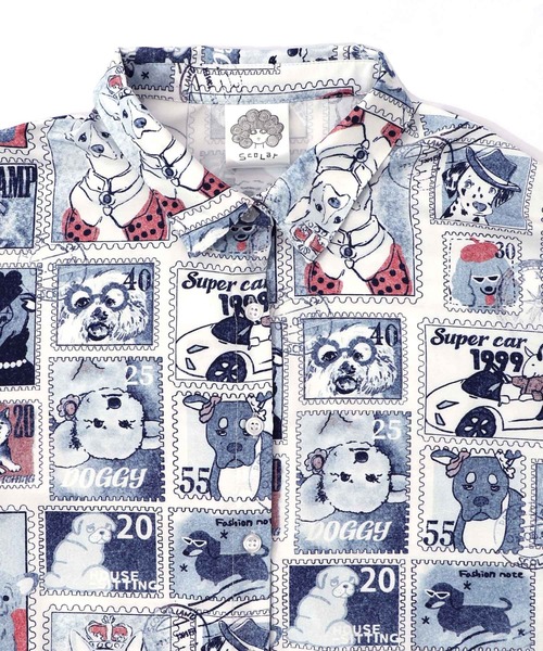 ScoLar(スカラー)の「161605:わんorにゃんスタンプ柄 ワッシャーシャツ(シャツ/ブラウス・レディース・オフホワイト/ブルー・M)」の12枚目の写真