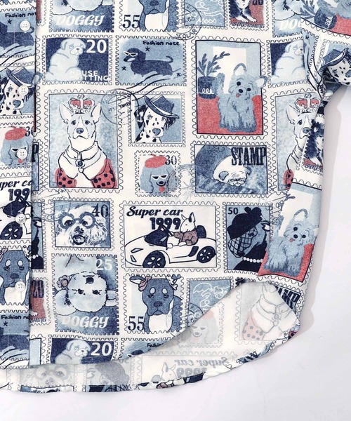 ScoLar(スカラー)の「161605:わんorにゃんスタンプ柄 ワッシャーシャツ(シャツ/ブラウス・レディース・オフホワイト/ブルー・M)」の15枚目の写真