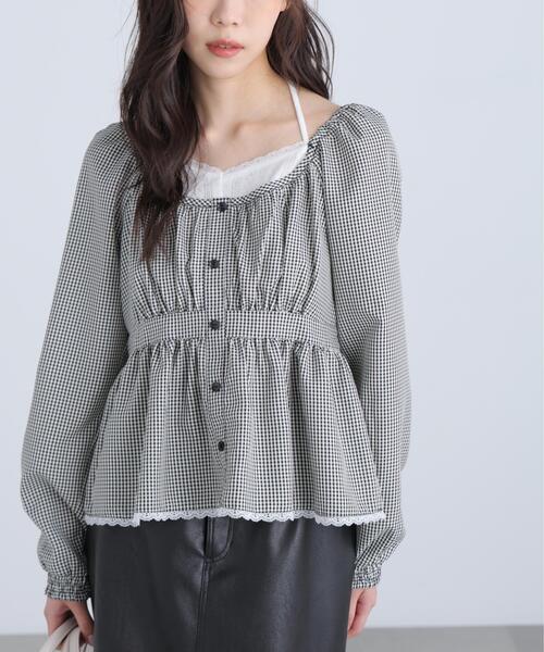 FREE'S MART（フリーズマート）の「◆レイヤード風ギンガムチェックペプラムブラウス（シャツ/ブラウス・レディース・ブラック系その他/イエロー系その他/ブルー系その他・FREE）」の16枚目の写真