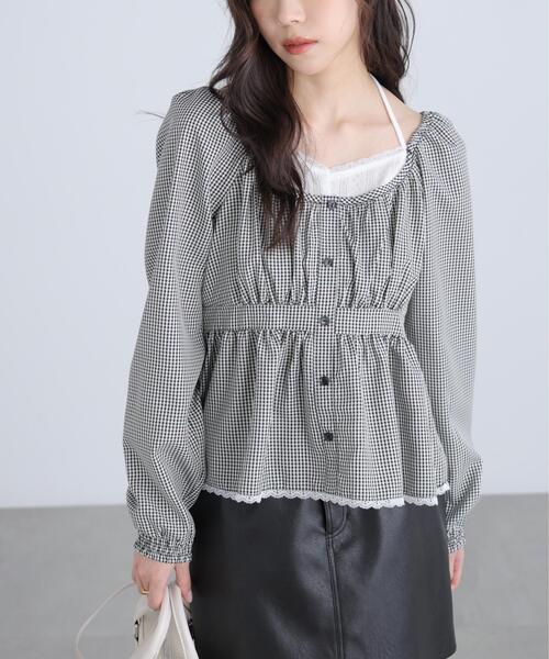 FREE'S MART（フリーズマート）の「◆レイヤード風ギンガムチェックペプラムブラウス（シャツ/ブラウス・レディース・ブラック系その他/イエロー系その他/ブルー系その他・FREE）」の19枚目の写真