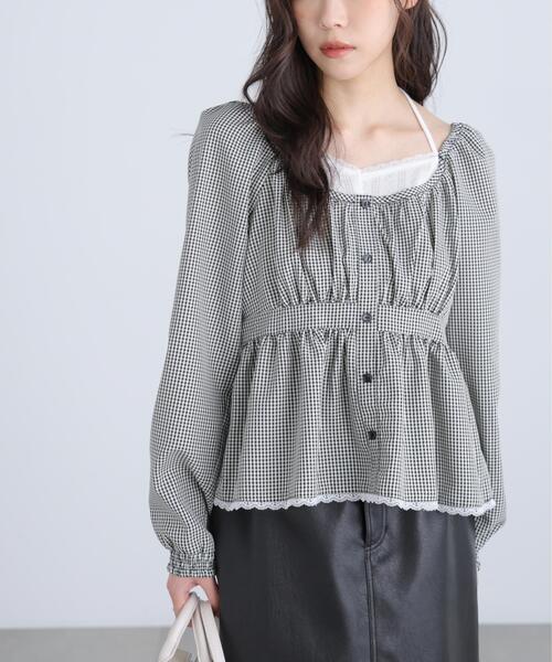 FREE'S MART（フリーズマート）の「◆レイヤード風ギンガムチェックペプラムブラウス（シャツ/ブラウス・レディース・ブラック系その他/イエロー系その他/ブルー系その他・FREE）」の21枚目の写真