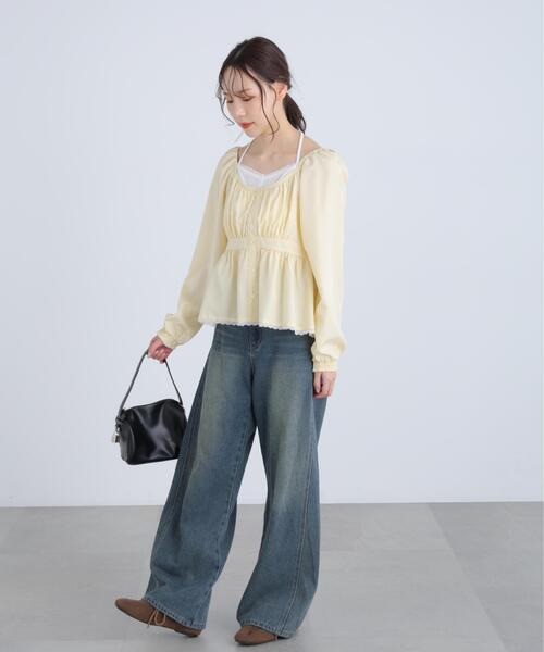 FREE'S MART（フリーズマート）の「◆レイヤード風ギンガムチェックペプラムブラウス（シャツ/ブラウス・レディース・ブラック系その他/イエロー系その他/ブルー系その他・FREE）」の4枚目の写真