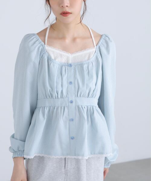 FREE'S MART（フリーズマート）の「◆レイヤード風ギンガムチェックペプラムブラウス（シャツ/ブラウス・レディース・ブラック系その他/イエロー系その他/ブルー系その他・FREE）」の8枚目の写真
