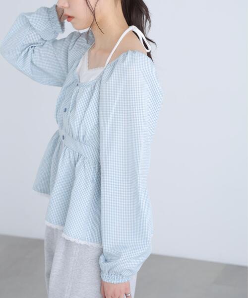 FREE'S MART（フリーズマート）の「◆レイヤード風ギンガムチェックペプラムブラウス（シャツ/ブラウス・レディース・ブラック系その他/イエロー系その他/ブルー系その他・FREE）」の9枚目の写真