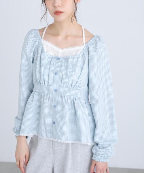 FREE'S MART（フリーズマート）の「◆レイヤード風ギンガムチェックペプラムブラウス（シャツ/ブラウス・レディース・ブラック系その他/イエロー系その他/ブルー系その他・FREE）」の10枚目の写真