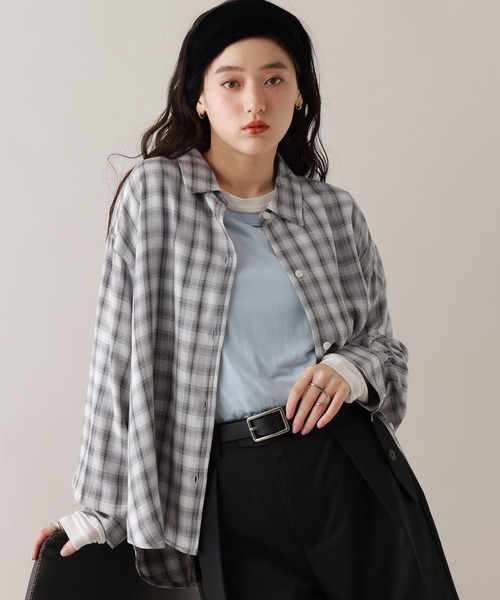 RAGEBLUE(レイジブルー)の「ルーズオンブレチェックシャツ(シャツ/ブラウス・レディース・ブラック/ピンク・FREE)」の2枚目の写真