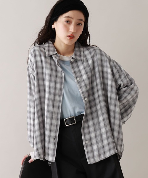 RAGEBLUE(レイジブルー)の「ルーズオンブレチェックシャツ(シャツ/ブラウス・レディース・ブラック/ピンク・FREE)」の3枚目の写真