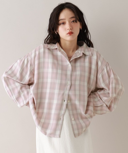 RAGEBLUE(レイジブルー)の「ルーズオンブレチェックシャツ(シャツ/ブラウス・レディース・ブラック/ピンク・FREE)」の7枚目の写真