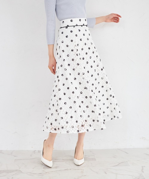 tocco closet（トッコ　クローゼット）の「フラワーレースドットプリントフレアスカート（スカート・レディース・ブラック/オフホワイト・M）」の10枚目の写真