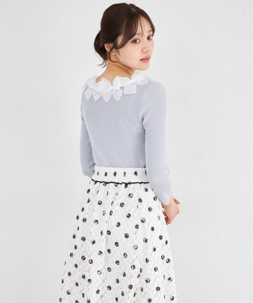 tocco closet（トッコ　クローゼット）の「フラワーレースドットプリントフレアスカート（スカート・レディース・ブラック/オフホワイト・M）」の8枚目の写真