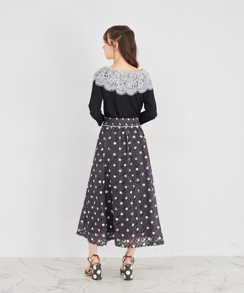 tocco closet（トッコ　クローゼット）の「フラワーレースドットプリントフレアスカート（スカート・レディース・ブラック/オフホワイト・M）」の13枚目の写真
