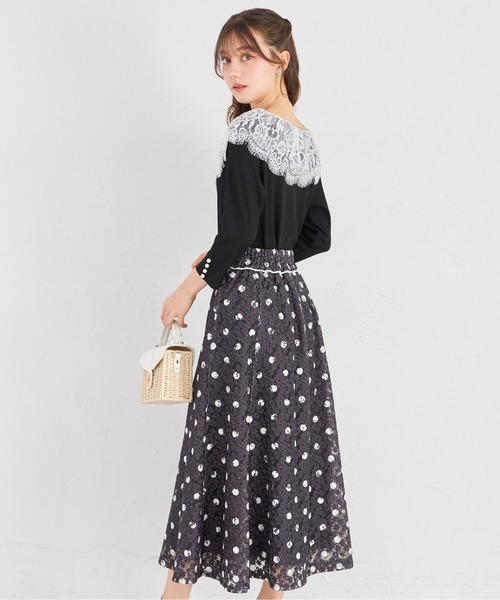 tocco closet（トッコ　クローゼット）の「フラワーレースドットプリントフレアスカート（スカート・レディース・ブラック/オフホワイト・M）」の17枚目の写真