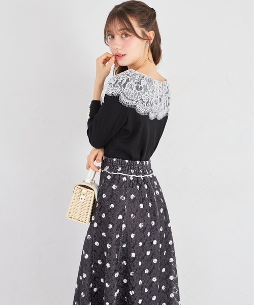 tocco closet（トッコ　クローゼット）の「フラワーレースドットプリントフレアスカート（スカート・レディース・ブラック/オフホワイト・M）」の19枚目の写真