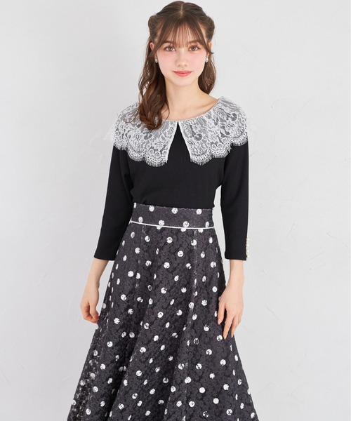 tocco closet（トッコ　クローゼット）の「フラワーレースドットプリントフレアスカート（スカート・レディース・ブラック/オフホワイト・M）」の18枚目の写真