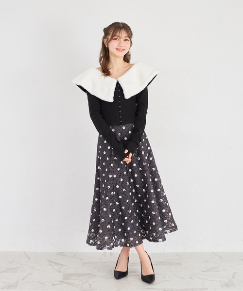 tocco closet（トッコ　クローゼット）の「フラワーレースドットプリントフレアスカート（スカート・レディース・ブラック/オフホワイト・M）」の14枚目の写真