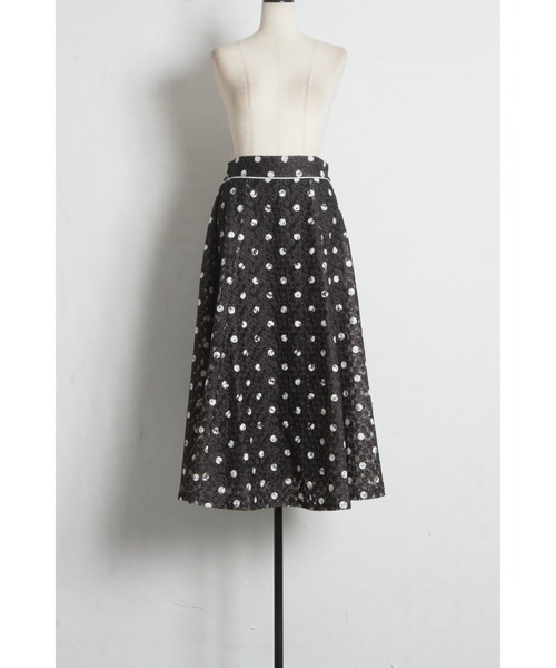 tocco closet（トッコ　クローゼット）の「フラワーレースドットプリントフレアスカート（スカート・レディース・ブラック/オフホワイト・M）」の21枚目の写真