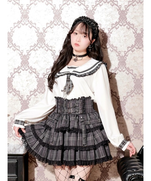 NOEMIE(ノエミー)の「チェックフリルミニネクタイセーラーブラウス(シャツ/ブラウス・レディース・ブラック/オフホワイト/ネイビー/レッド・M)」の2枚目の写真
