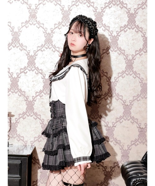 NOEMIE(ノエミー)の「チェックフリルミニネクタイセーラーブラウス(シャツ/ブラウス・レディース・ブラック/オフホワイト/ネイビー/レッド・M)」の6枚目の写真