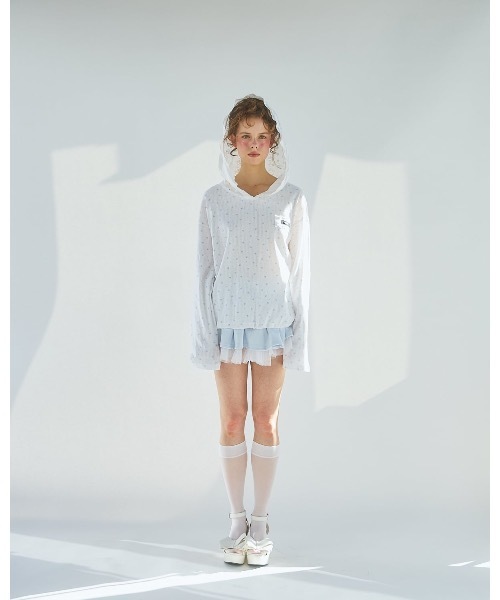 lilLilly（リルリリー）の「2wayレースフードワンピース（Tシャツ/カットソー・レディース・ピンク/ホワイト・FREE）」の4枚目の写真