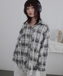 チェック柄フリンジ加工シャツ