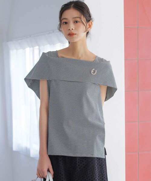 組曲(クミキョク)の「GIZAコットンオフショルダー カットソー(Tシャツ/カットソー・レディース・ネイビー系/ネイビー系2/アイボリー系/レッド系2・S2)」の3枚目の写真