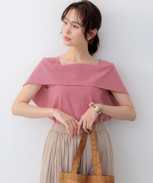 組曲(クミキョク)の「GIZAコットンオフショルダー カットソー(Tシャツ/カットソー・レディース・ネイビー系/ネイビー系2/アイボリー系/レッド系2・S2)」の4枚目の写真