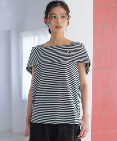 組曲(クミキョク)の「GIZAコットンオフショルダー カットソー(Tシャツ/カットソー・レディース・ネイビー系/ネイビー系2/アイボリー系/レッド系2・S2)」の5枚目の写真