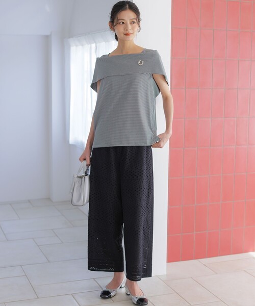 組曲(クミキョク)の「GIZAコットンオフショルダー カットソー(Tシャツ/カットソー・レディース・ネイビー系/ネイビー系2/アイボリー系/レッド系2・S2)」の9枚目の写真