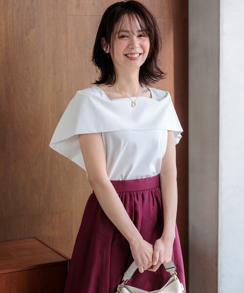 組曲(クミキョク)の「GIZAコットンオフショルダー カットソー(Tシャツ/カットソー・レディース・ネイビー系/ネイビー系2/アイボリー系/レッド系2・S2)」の21枚目の写真
