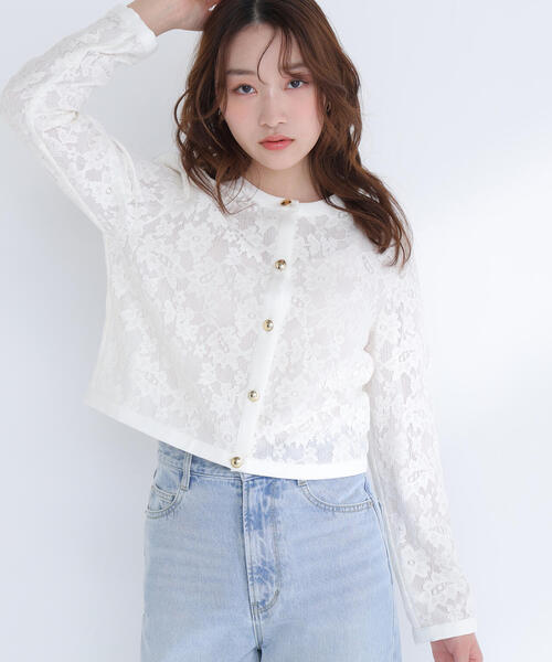 NATURAL BEAUTY BASIC(ナチュラルビューティーベーシック)の「◇レースブルゾン(ブルゾン・レディース・ブラック/オフホワイト・MEDIUM/SMALL)」の2枚目の写真