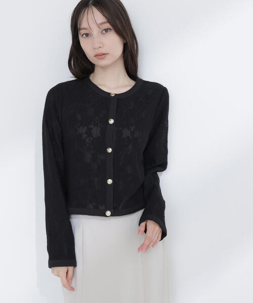 NATURAL BEAUTY BASIC(ナチュラルビューティーベーシック)の「◇レースブルゾン(ブルゾン・レディース・ブラック/オフホワイト・MEDIUM/SMALL)」の1枚目の写真