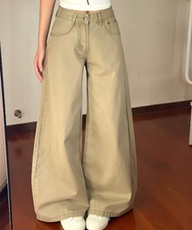 ハイウエストカラーワイドパンツ