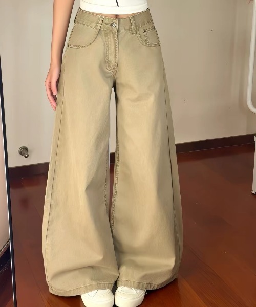 CELENA BEATS(セレナビーツ)の「ハイウエストカラーワイドパンツ(デニムパンツ・レディース・ブラウン・S/M/L)」の1枚目の写真