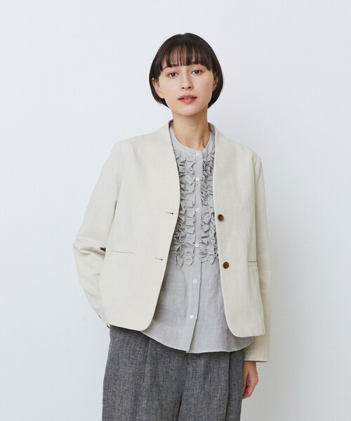 LOISIR(ロワズィール)の「グランジコットンポプリンノーカラージャケット(ノーカラージャケット・レディース・ベージュ/ブラウン・FREE)」の2枚目の写真