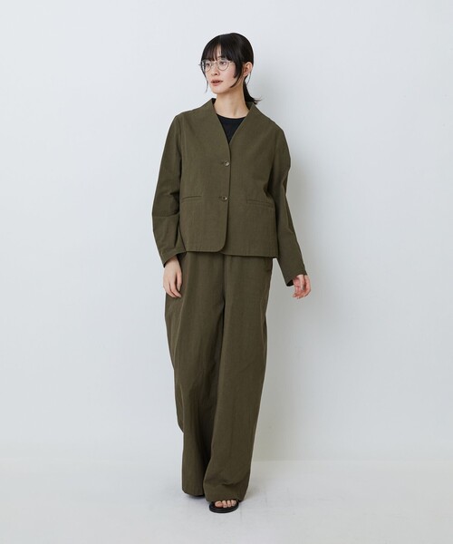 LOISIR(ロワズィール)の「グランジコットンポプリンノーカラージャケット(ノーカラージャケット・レディース・ベージュ/ブラウン・FREE)」の4枚目の写真