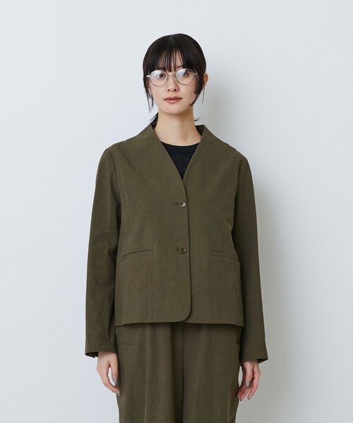 LOISIR(ロワズィール)の「グランジコットンポプリンノーカラージャケット(ノーカラージャケット・レディース・ベージュ/ブラウン・FREE)」の7枚目の写真