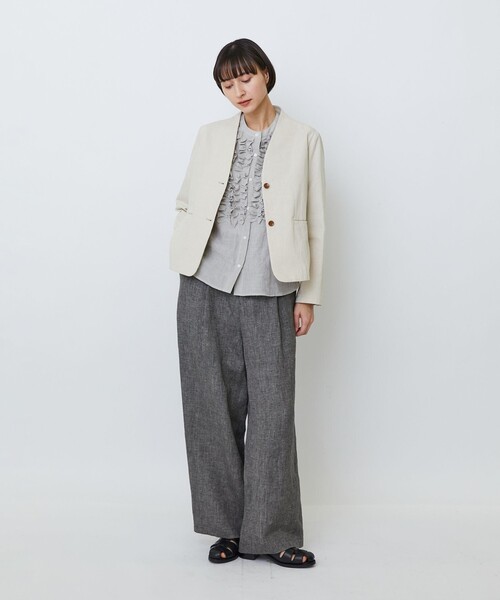 LOISIR(ロワズィール)の「グランジコットンポプリンノーカラージャケット(ノーカラージャケット・レディース・ベージュ/ブラウン・FREE)」の10枚目の写真